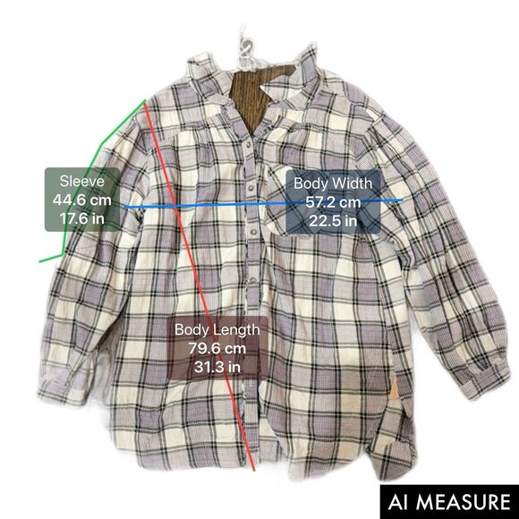 Free People Wild Side Plaid Tunic Top Size Small Button Front Oversized Back Tie - Picture 7 of 7